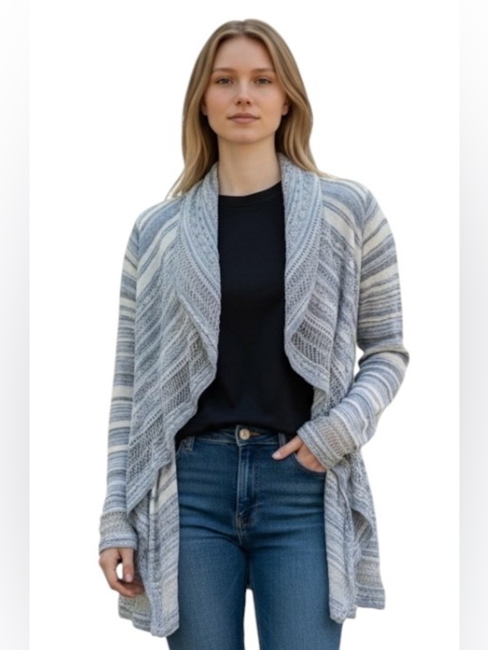 🤍 ANTHROPOLOGY Knitted and Knotted Striped Open-Front Cardigan